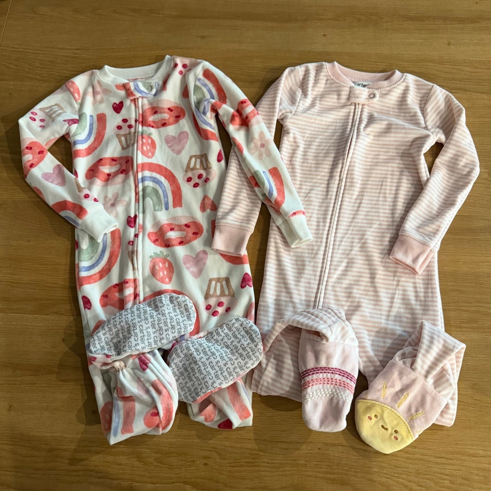 Carters Just One You Toddler Girls 2T Fleece Footed Pajamas Rainbow Sun Set 2pk